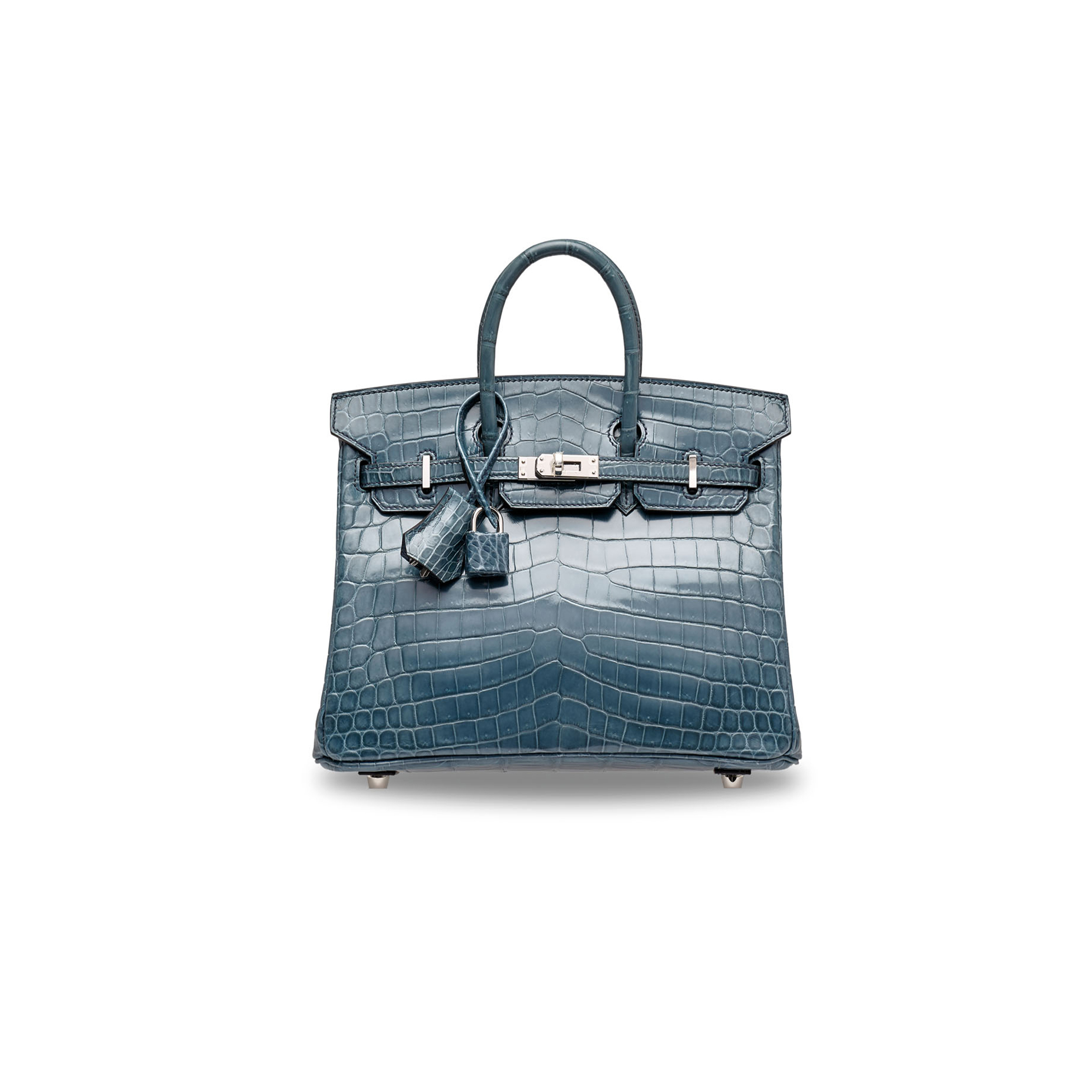 H**mes master birkin 25 crocodile leather storm blue silver buckle h041354ck7k (25*20*13cm)